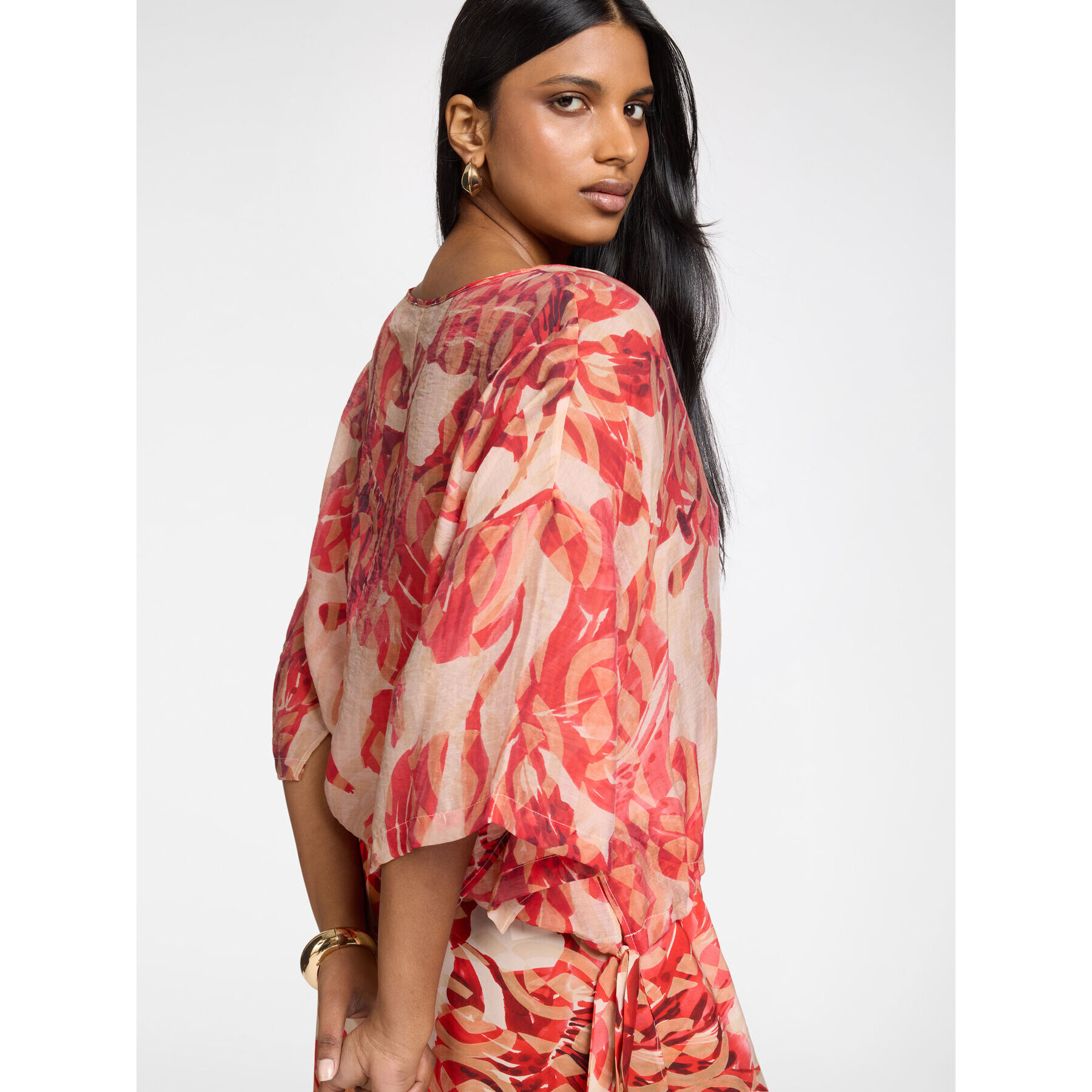 Elena Mirò - Blusa stampata con lacci - Rosso