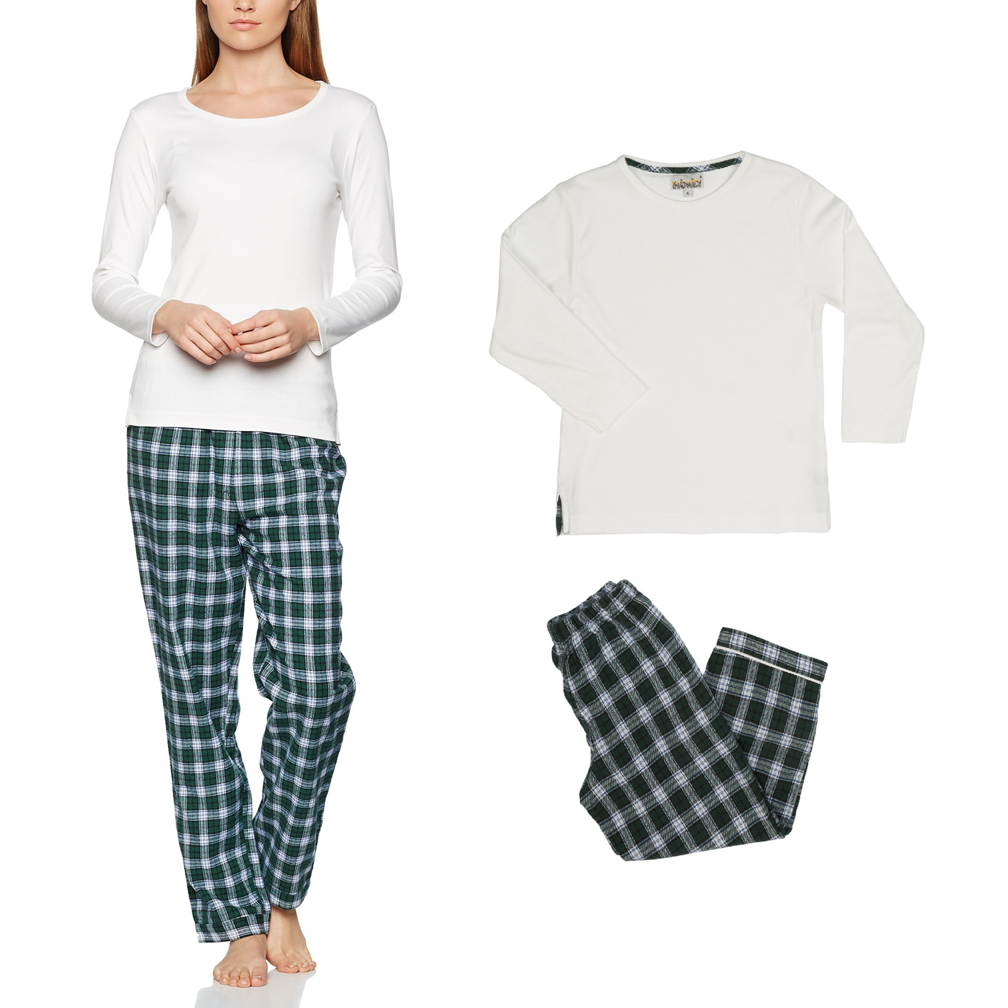 PACK Pigiama leggero mamma e bimba DONNA BAMBINA scozzese verde