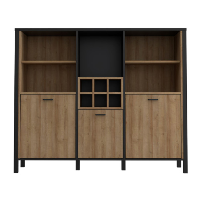 Buffet de rangement haut en bois effet chêne - MIAMI