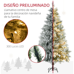 Árbol de Navidad Artificial 180 cm con 300 Luces LED Blancas Cálidas Árbol de Navidad Nevado con 577 Ramas Forma de Ciprés Base Plegable Decoración Navideña