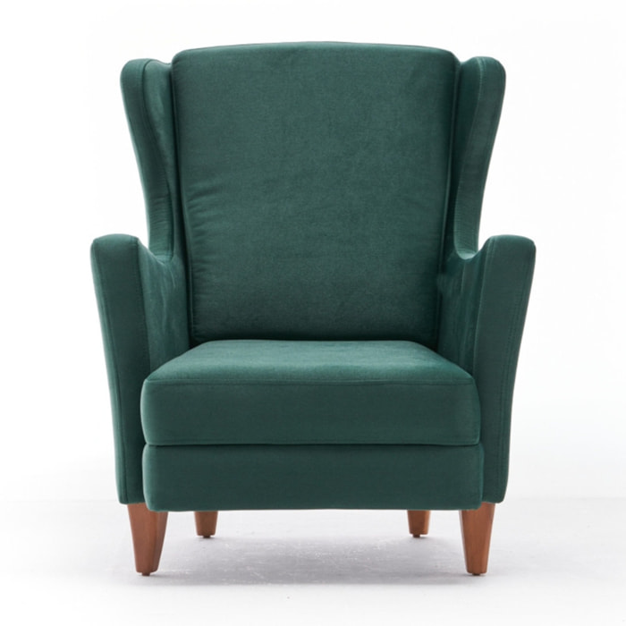 MATHIS - Fauteuil à oreilles en velours vert