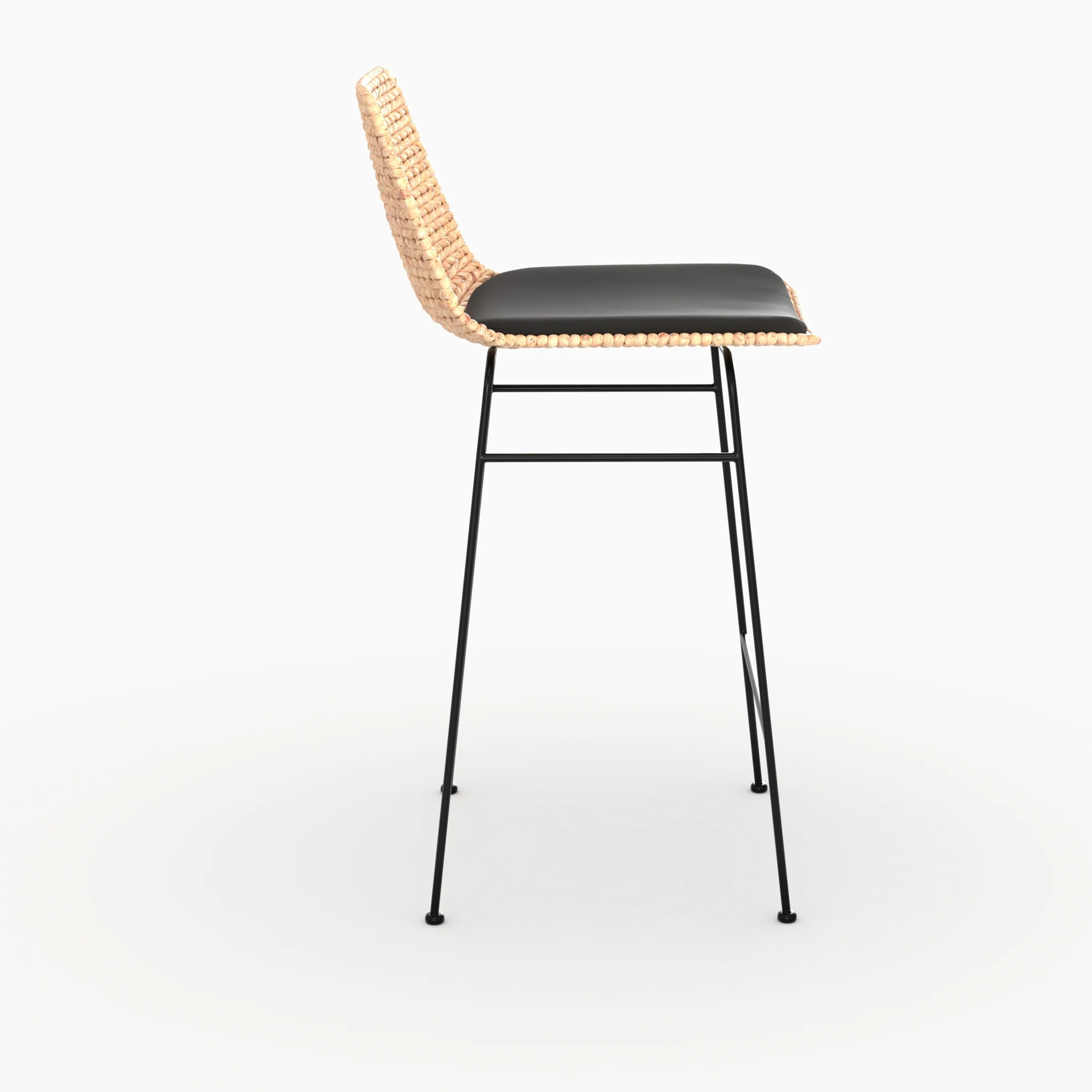 Lot de 2 chaises pour îlot central 66 cm en matière naturelle et noir - Faro