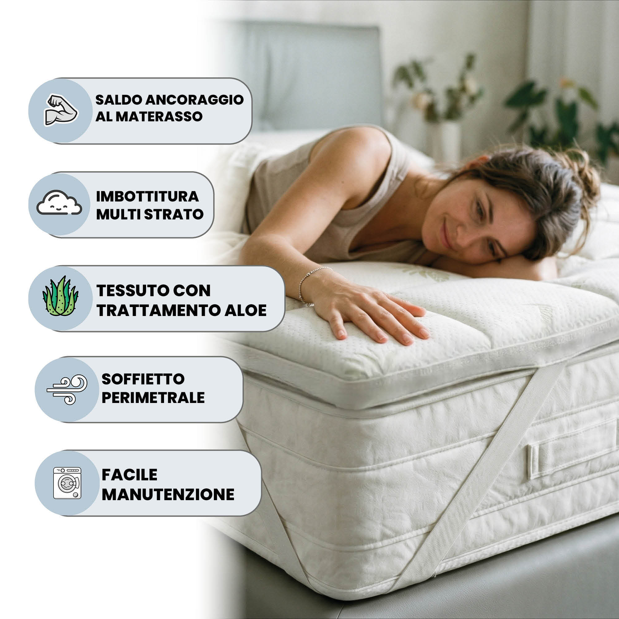 TOPPER WELLNESS TRAPUNTATO CON ELASTICI