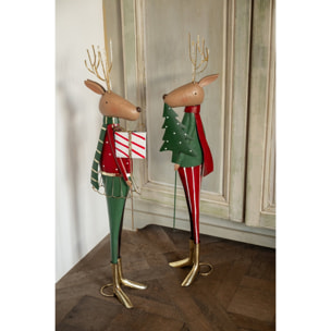J-Line Renne pin et cadeau - métal - rouge Noël/vert foncé - assortiment de 2