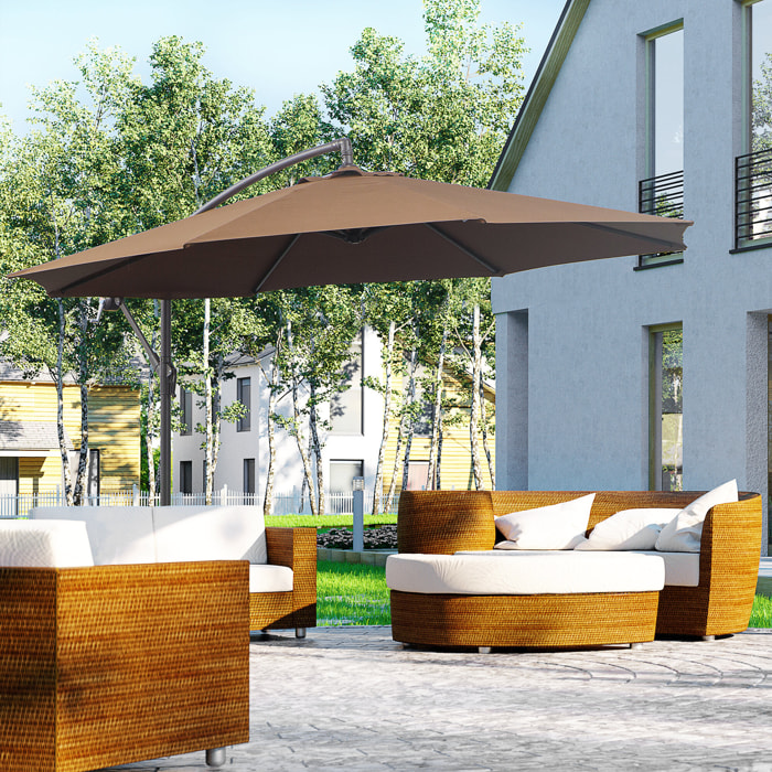 Parasol Excéntrico Ø 295 cm Sombrilla de Jardín con Ángulo Ajustable Base Cruzada y Manivela Sombrilla para Terraza Patio Café