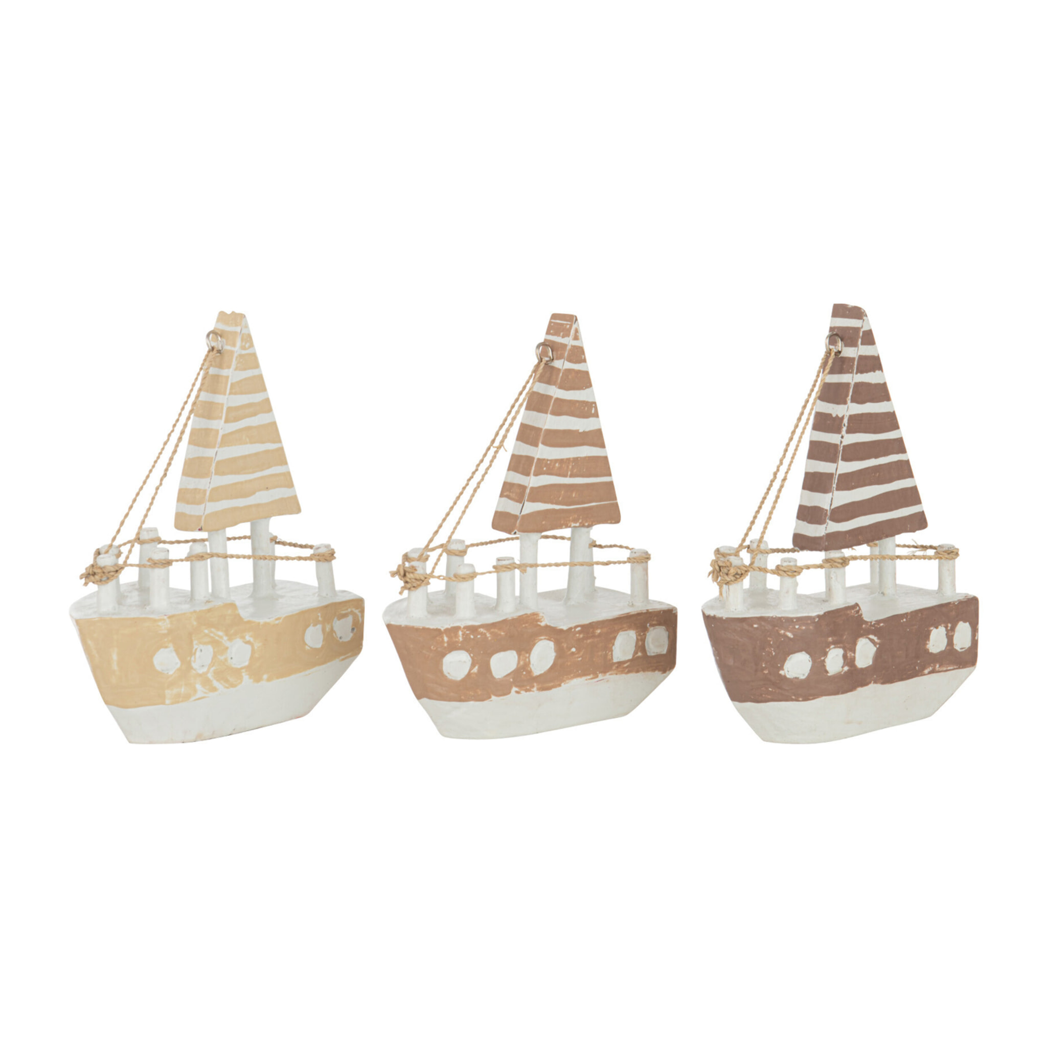 J-Line Bateau Decoratif Albasia Bois Marron/Blanc Assortiment De 3 Small