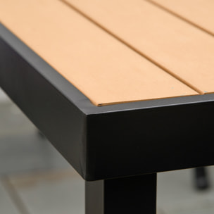 Table de jardin 6 personnes dim. 140 x 90 x 74 cm aluminium noir plastique effet bois naturel