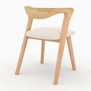 Chaise en bois d'hévéa clair et tissu bouclé crème - Vega