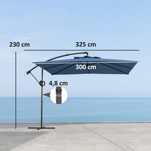 Parasol déporté carré 3 x 3 m – Inclinable et rotatif 360°