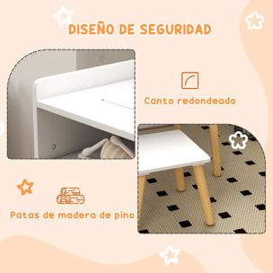 Juego de Mesa y Silla Infantil Mesa para Niños con Tablero de Bloques de Construcción y Rollo de Papel para Jugar Dibujar en Guardería Sala de Juegos Blanco