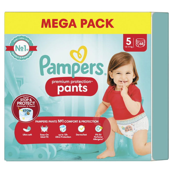 68 Couches-Culottes Premium Protection Taille 5, 12kg - 17kg, Pampers