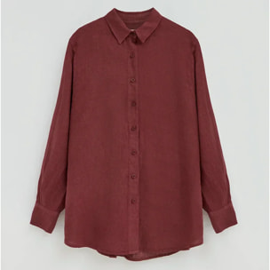 Camicia vinaccia in lino relaxed fit con ricamo Polo Club