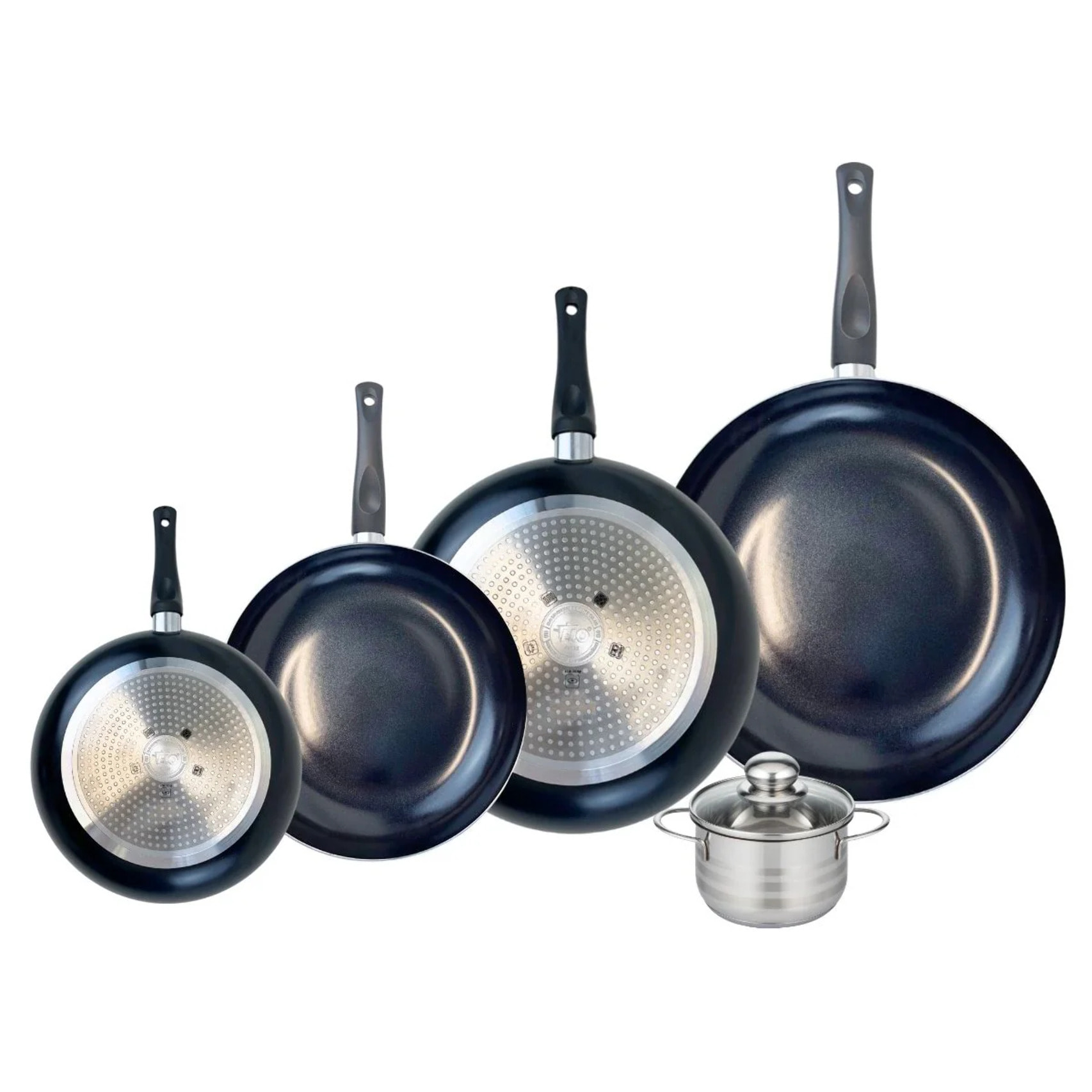 Ensemble de 4 Poêles de cuisson 20, 24, 28 et 32 cm et 1 faitout 12 cm Elo Prima Brillant
