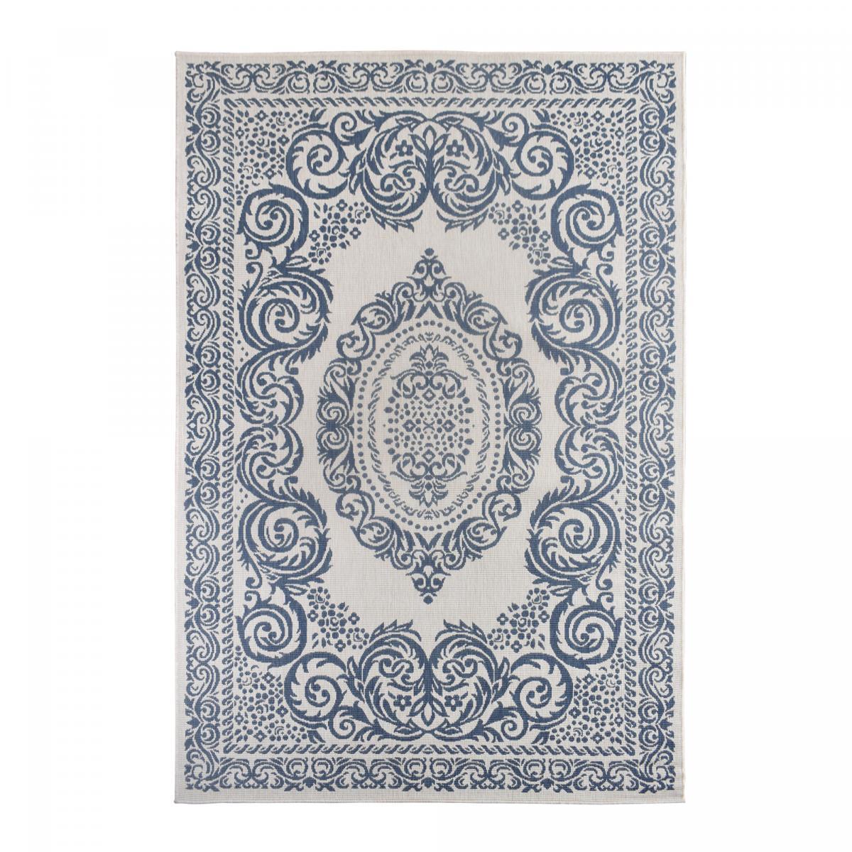 Tapis extérieur, kilim reversible 160x230 EX1 NEIROL blanc et bleu