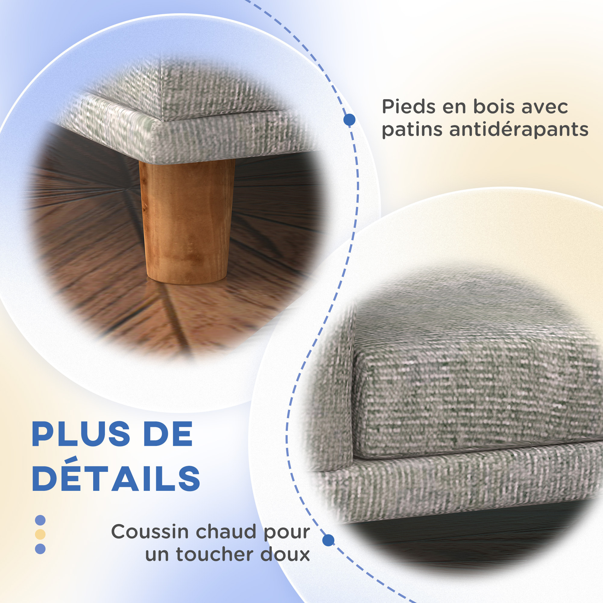 Canapé chien lit pour chien design scandinave coussin déhoussable dim 98L x 67l x 25H cm pieds bois tissu polyester gris