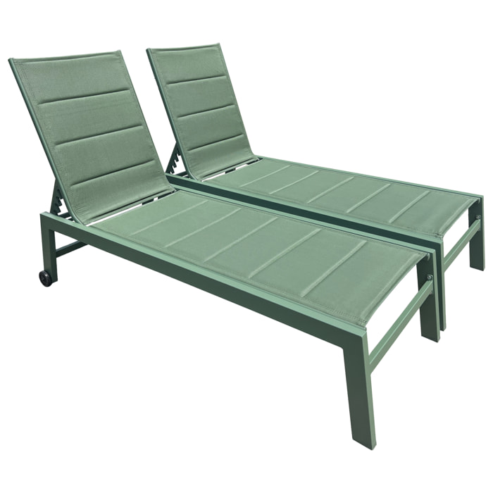 Lot de 2 bains de soleil BARBADOS en textilène vert sauge - aluminium vert sauge