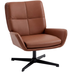 Sillón Giratorio, Butaca de Salón Tapizado en PU, Sillón Lectura con Asiento Acolchado, Reposabrazos, Patas Metálicas, para Sala de Estar, Dormitorio, Marrón