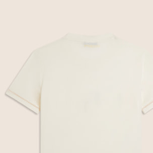 T-shirt Girocollo con Ricamo Traforato del Logo