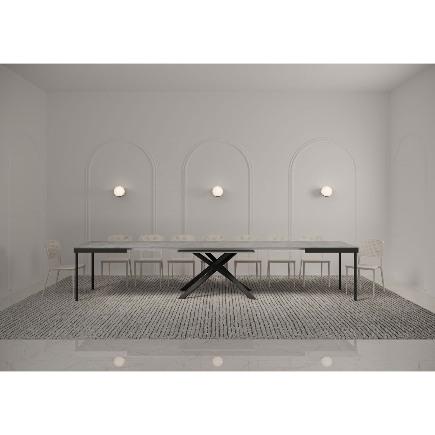 Mesa extensible 90x160/420 cm Karida Evolution cemento estructura antracita