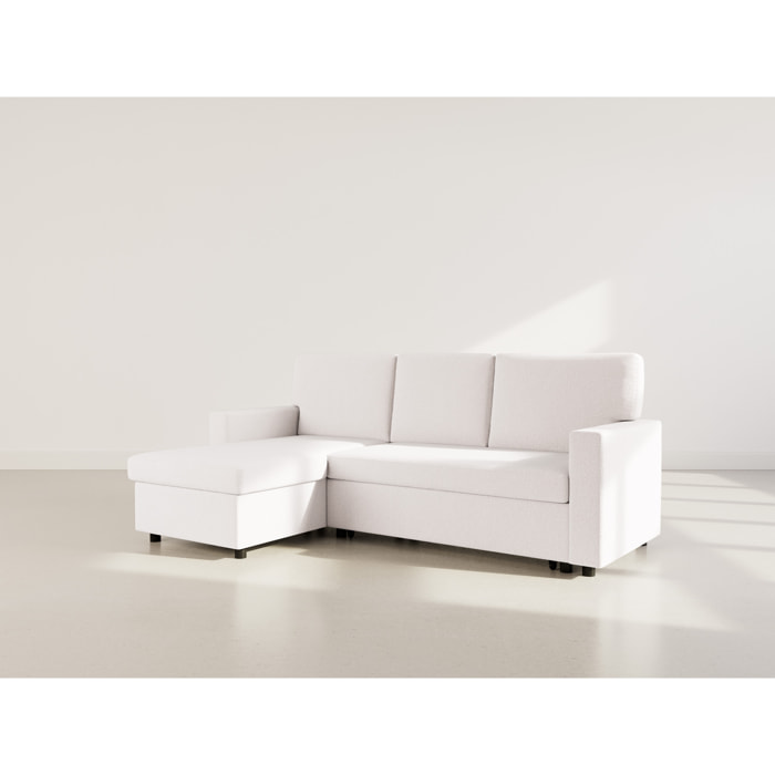 Meiya - Canapé d'angle réversible 4 places convertible avec coffre en tissu bouclette - Beige
