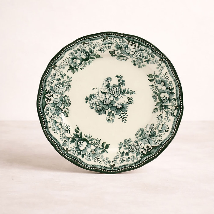 Lot de 6 assiettes à dessert 20cm fleuries en grès vert  FAUSTINE