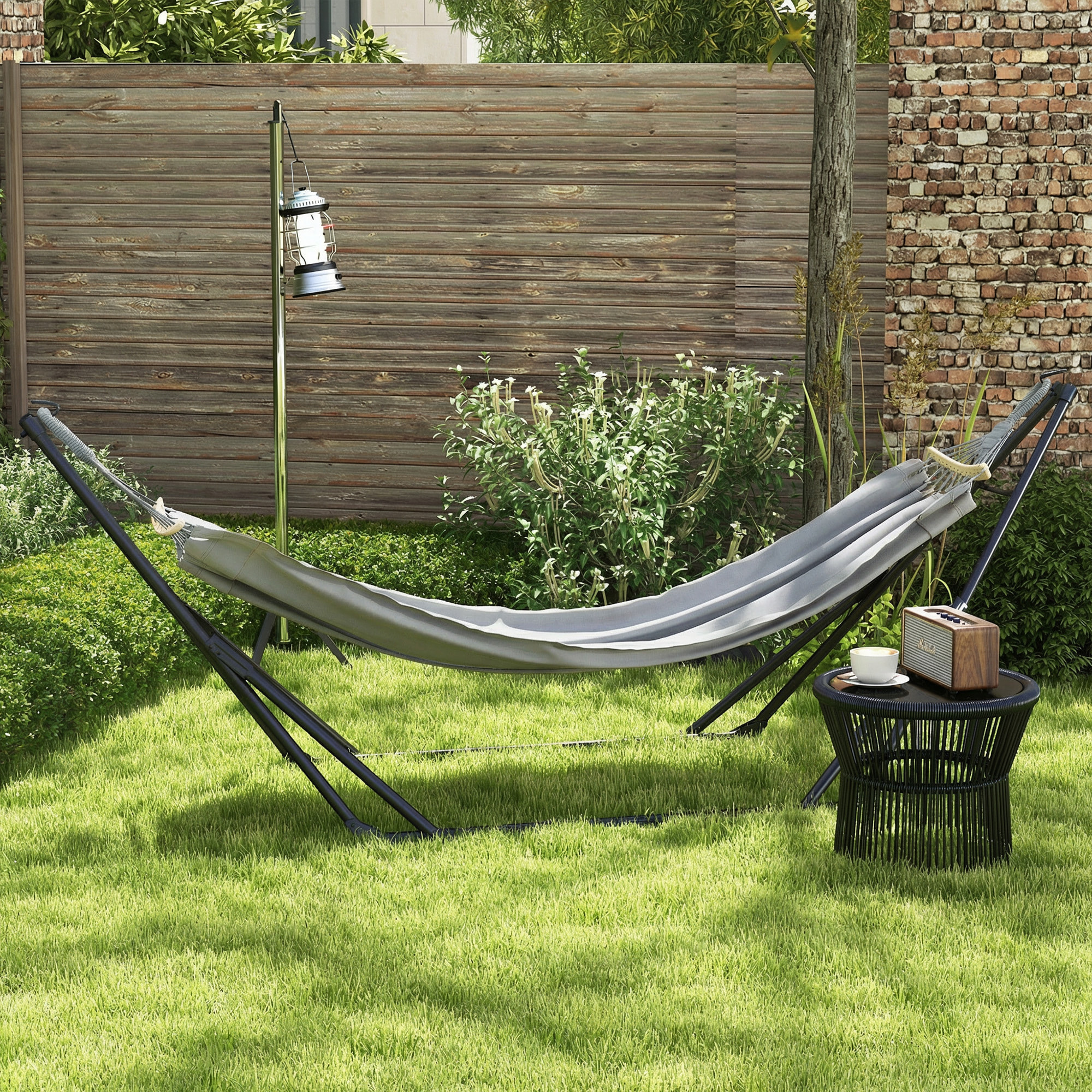 Hamac pliable complet - support acier, toile hamac coton - support 2 en 1 hamac chaise suspendue - noir gris