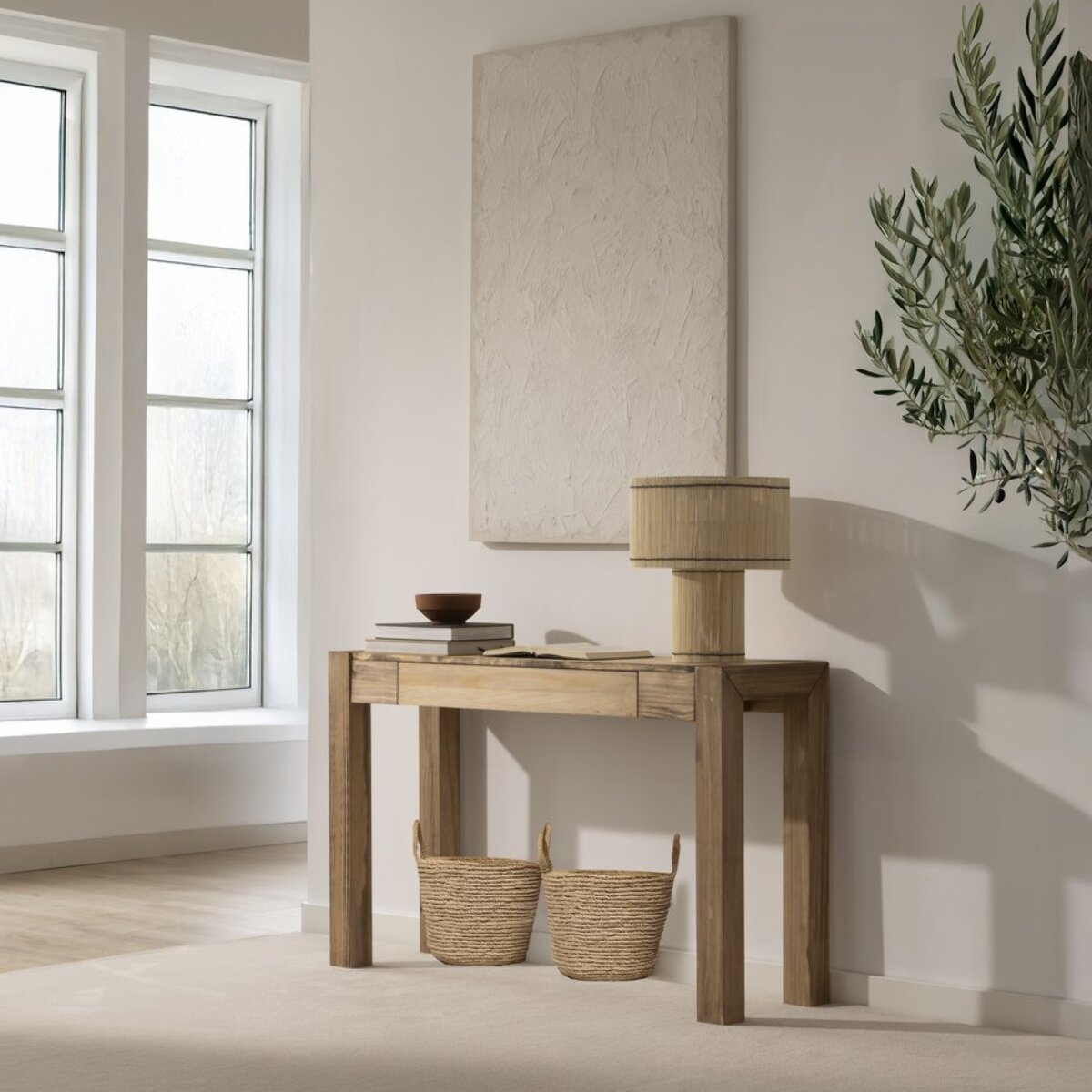 Meuble d'entrée Hiba -bois massif d'araucaria-couleur lixa 120 x 75 x 35 cm