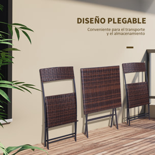 Conjunto de 3 Piezas de Ratán 2 Sillas y Mesa Plegable Diseño Trenzado Marrón