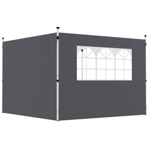 2 Paredes Laterales para Carpas de 3 x 3 m, 300x200 cm, Paredes Laterales de Repuesto para Cenador de Tela Oxford con Ventana, para Jardín, Exteriores, Fiestas, Gris Oscuro