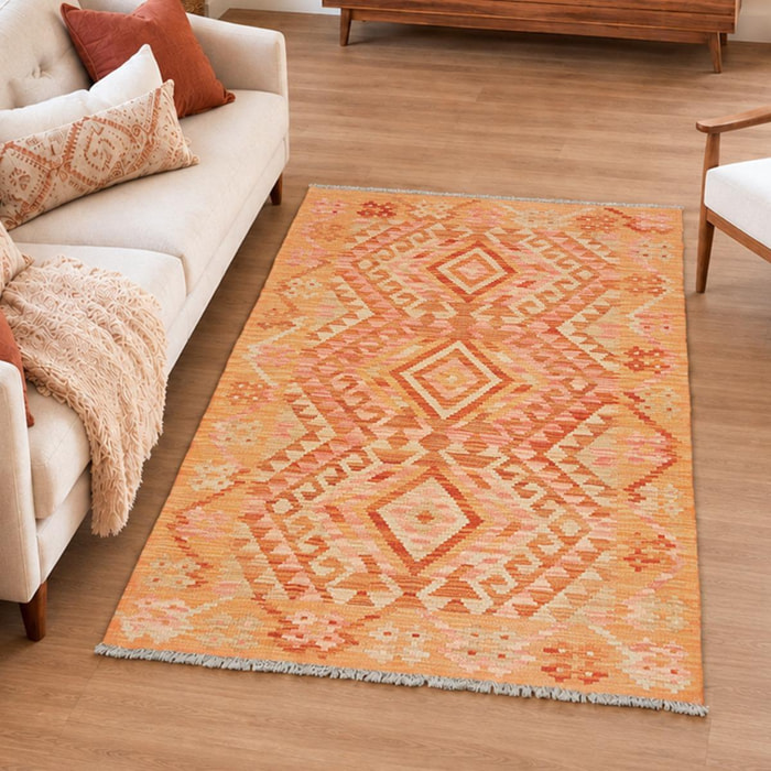 Tapis kilim, motif géométrique, tissé plat en laine, UZEDAVI