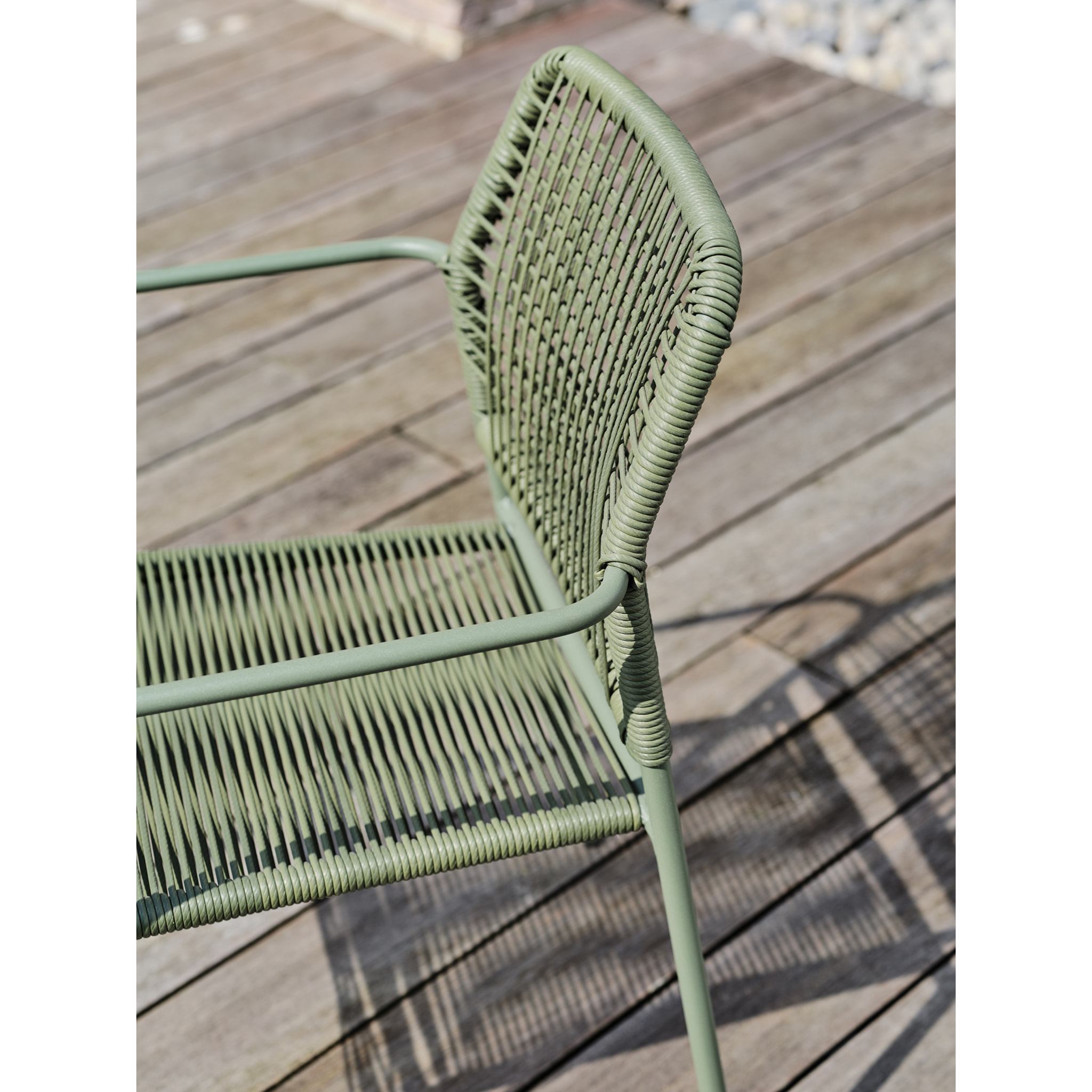 MARCEAU - Fauteuil de jardin empilable en corde et acier vert olive
