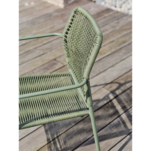 MARCEAU - Fauteuil de jardin empilable en corde et acier vert olive
