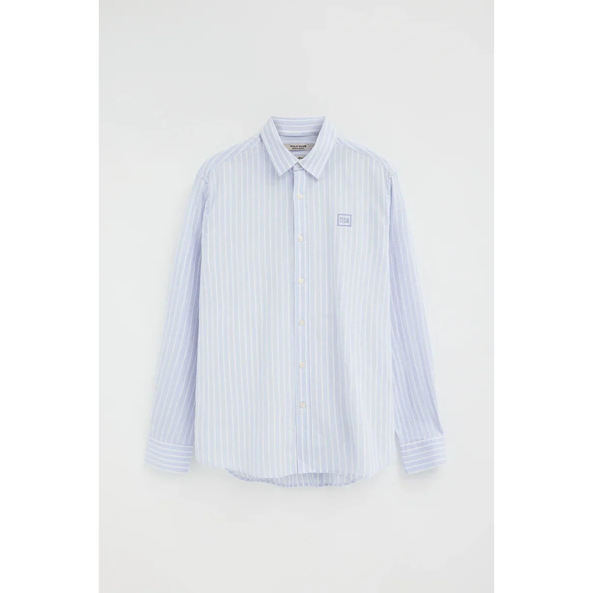 Camisa de rayas cotolino azul claro de cuello francés de corte regular y bordado Polo Club