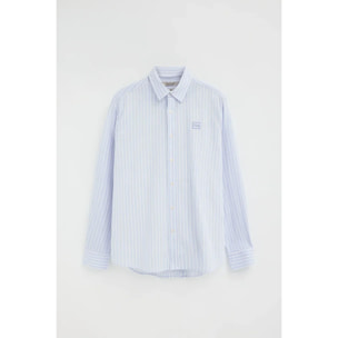 Camisa de rayas cotolino azul claro de cuello francés de corte regular y bordado Polo Club