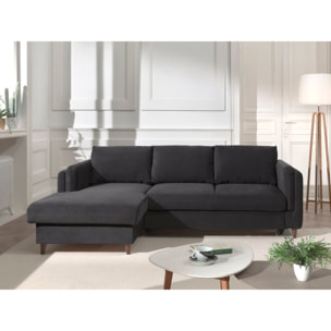 Brooke - canapé d'angle gauche - convertible avec coffre - 4 places - en velours - Gris foncé