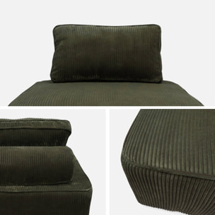 Lot de 2 chauffeuses pour canapé modulable velours côtelé vert foncé avec un coussin