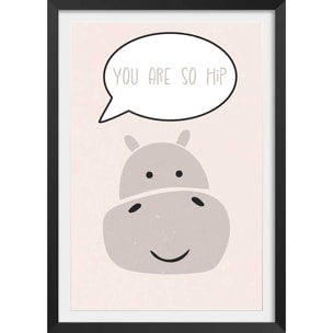 Affiche enfant hippo Affiche + cadre en bois - Noir