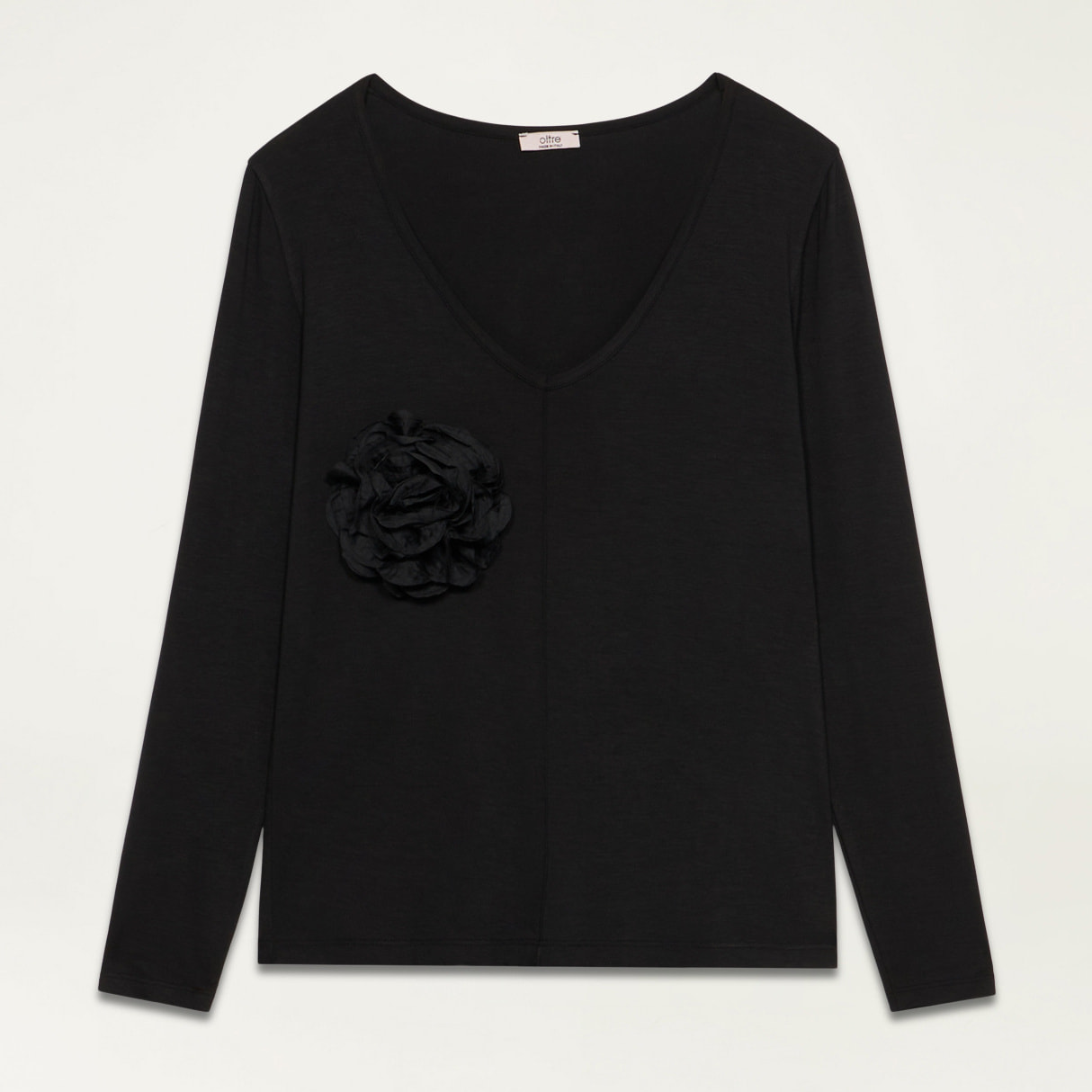 Oltre - Camiseta con broche en forma de flor - Negro