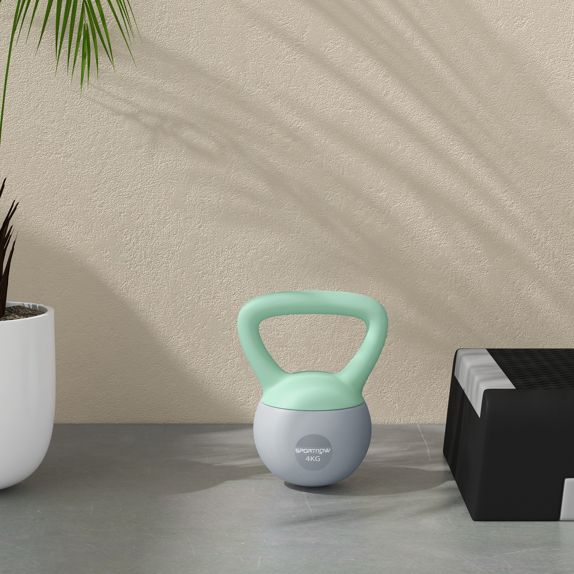 Pesa Rusa 4 kg Soft Kettlebell Relleno de Arena Metálica y Mango Antideslizante para Entrenamiento Culturismo en Casa Gimnasio Verde y Gris