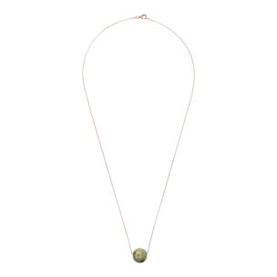 Collana Catena Rolo con Pendente Sferico in Pietra Naturale Prehnite Grigia in Argento 925 placcato Oro rosa 18Kt