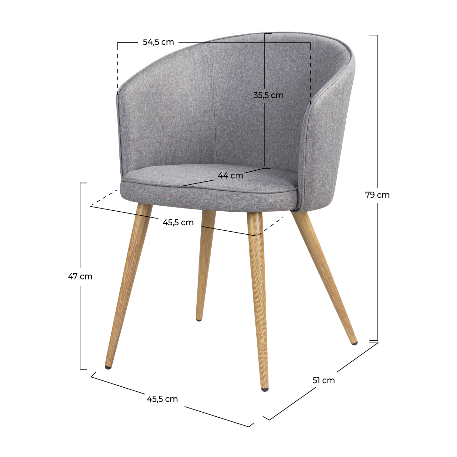 Lot de 2 chaises en tissu gris clair et pieds en métal - Chiara