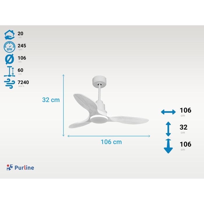 Ventilateur de plafond Réversible  Thermostat Wifi Moteur à courant continu Toits en pente Télécommande Hypersilence Mémoire Shopify Vendible (AUTOMATIQUE)