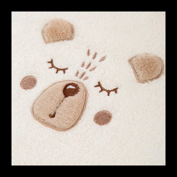 Poncho enfant pur coton 420 g/m² brodé beige Petit ours angora