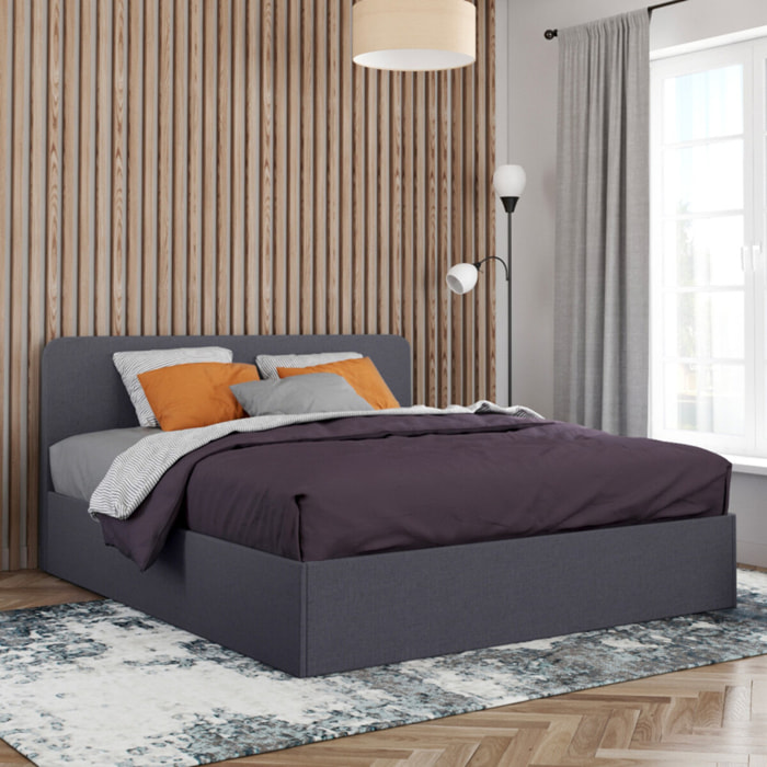 Lit coffre Louise 160x200cm tissu gris