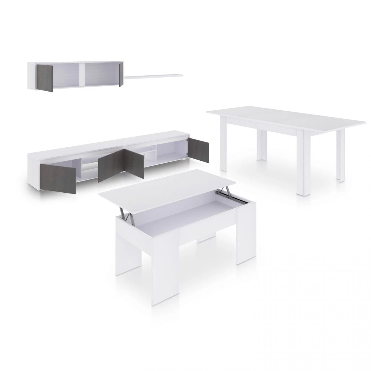 Pack salón con mesa de centro y mesa de comedor Arlet Max V2B Blanco Artik (Blanco Mate) - Óxido