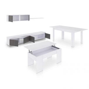 Pack salón con mesa de centro y mesa de comedor Arlet Max V2B Blanco Artik (Blanco Mate) - Óxido