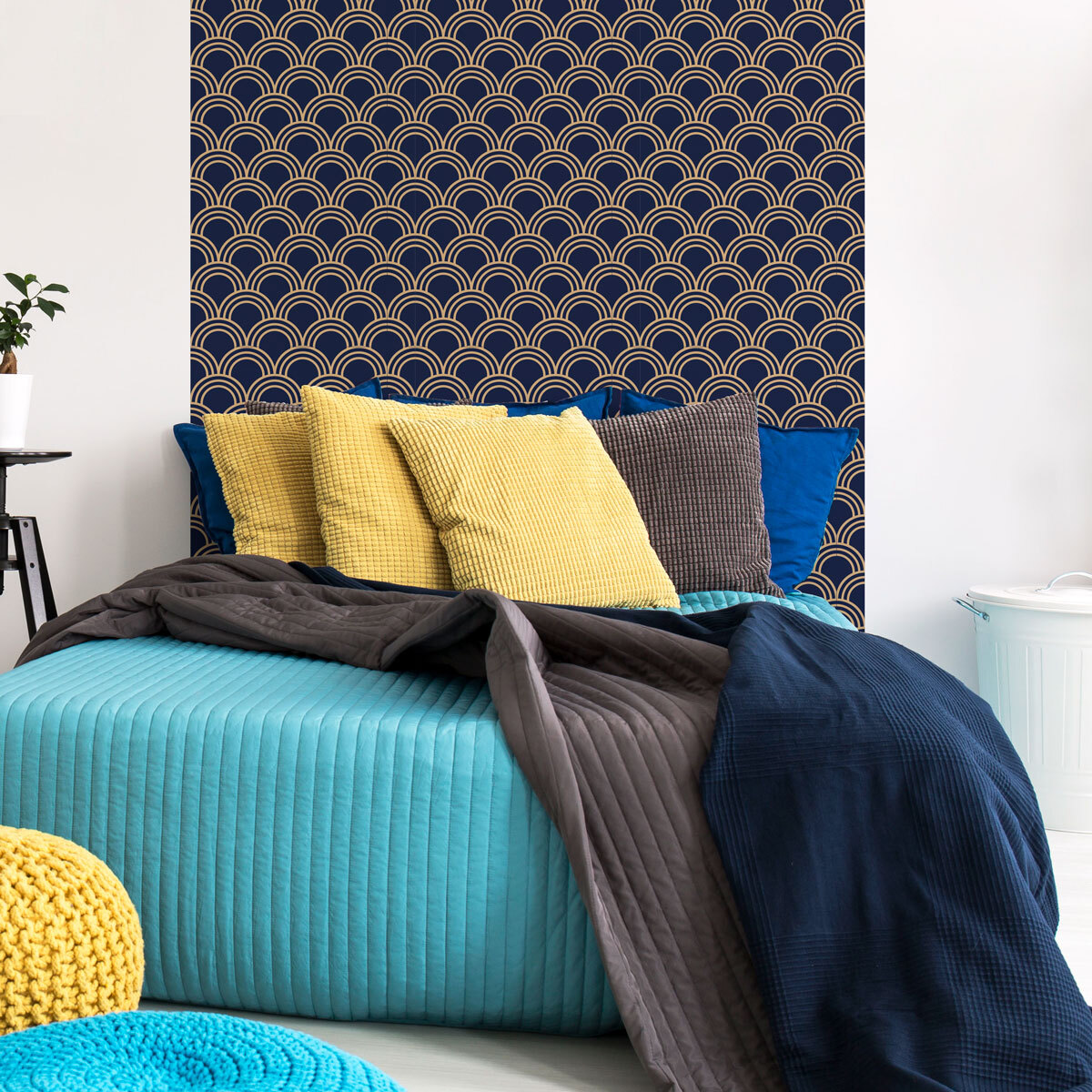 Papier peint intissé pré-encollé - SCANDINAVE ART DÉCO BLEU FONCÉ ARCHES - 1 rouleau