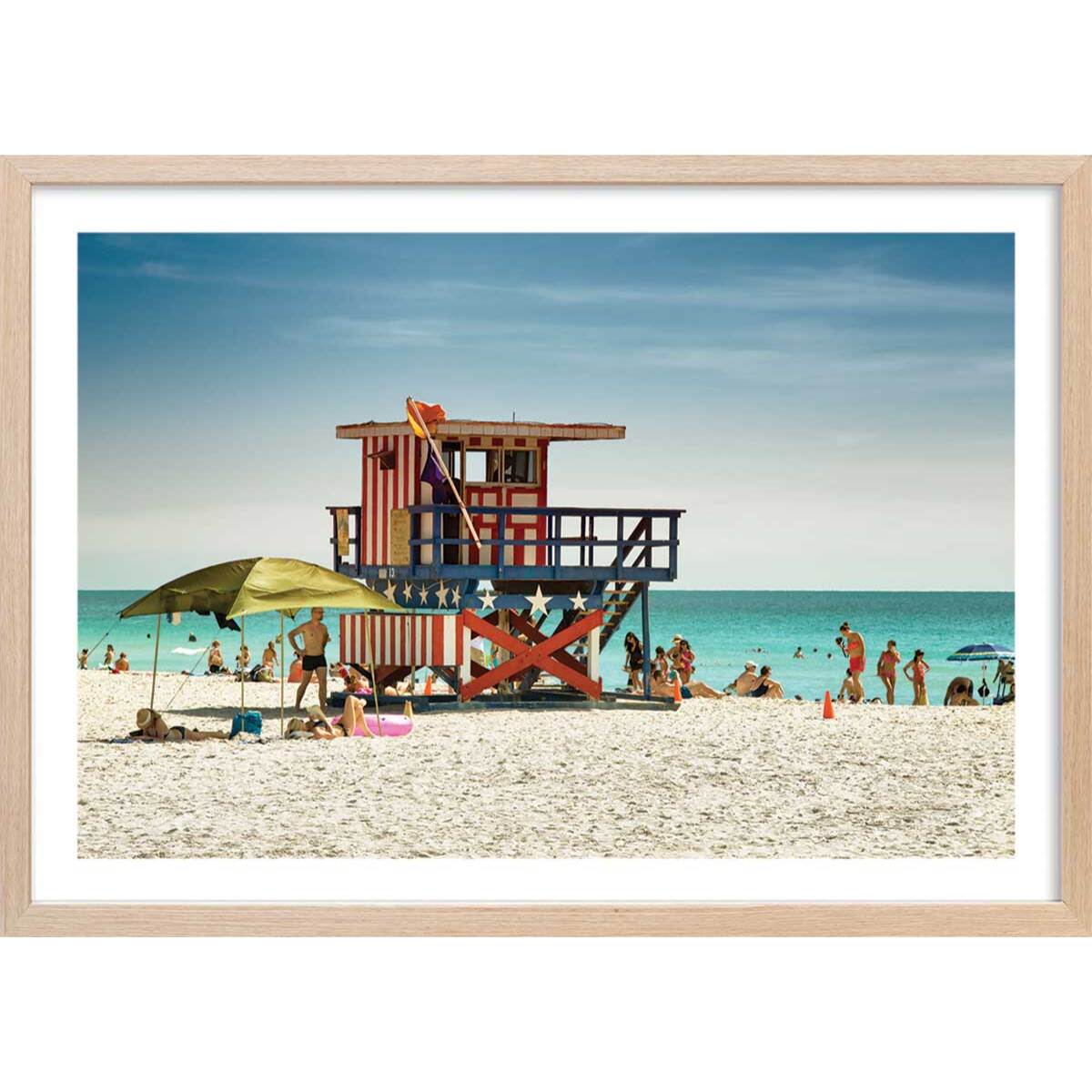 Affiche america south beach Affiche + cadre en bois - Chêne