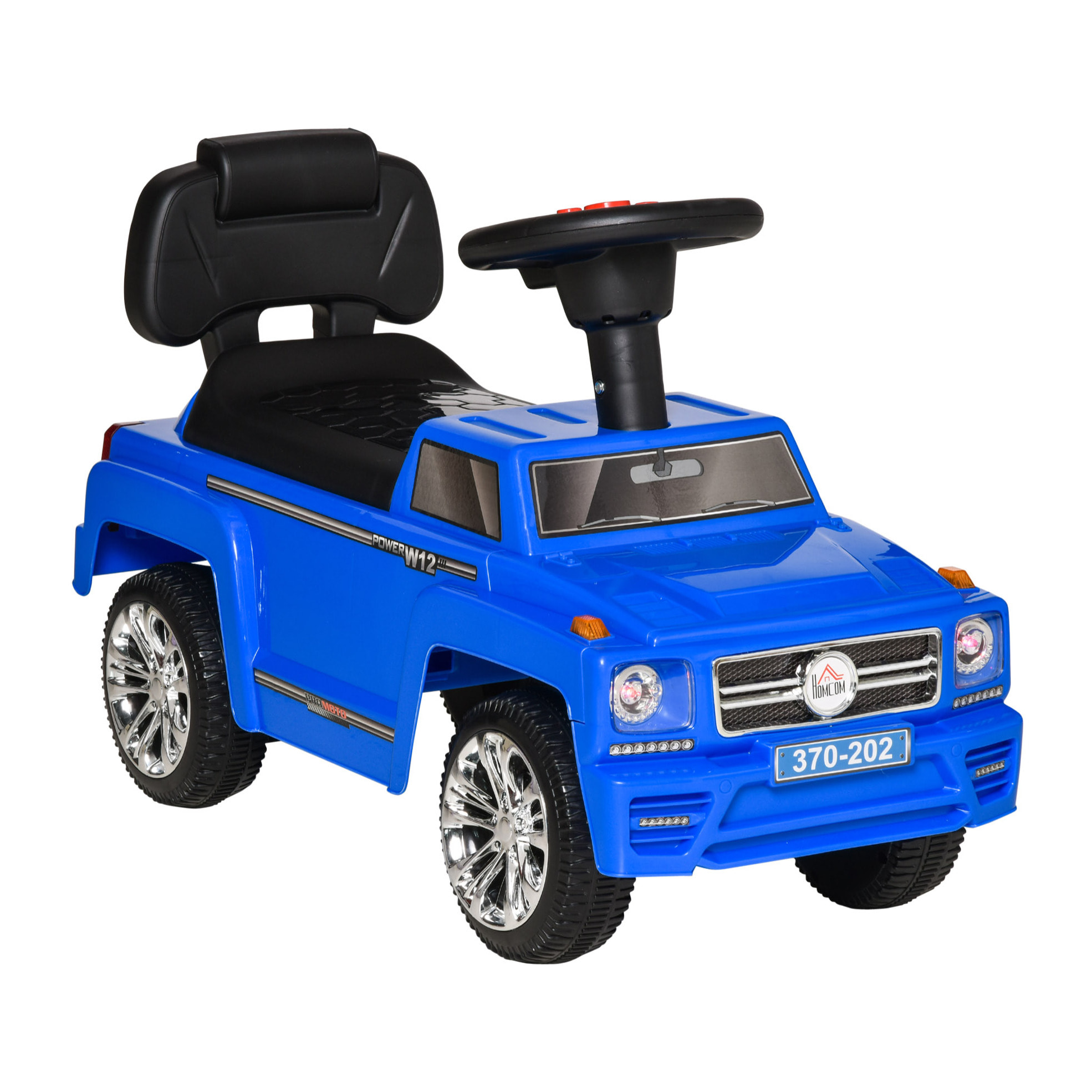 Coche Correpasillos para Bebé de 18-36 Meses Coche sin Pedales con Faros Música Bocina Compartimento de Almacenaje y Respaldo Alto 68x30,5x41,5 cm Azul