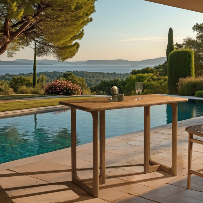 COLINE - Bar de jardin 160x80cm en bois de teck recyclé couleur naturelle (2 COLIS)